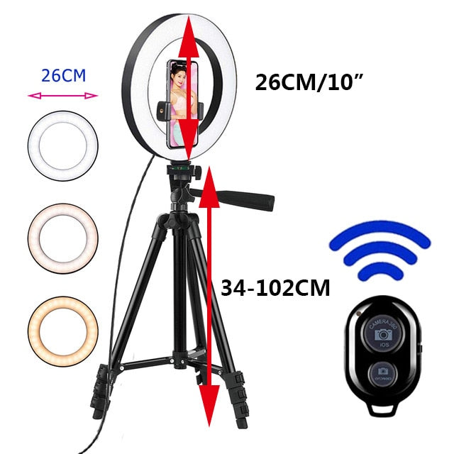 Selfie Ring Light - Bluetooth Remote & Tripod Holder