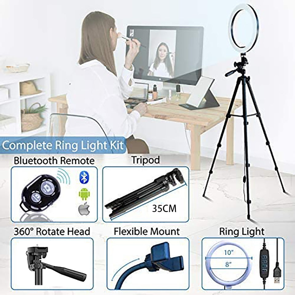 Selfie Ring Light - Bluetooth Remote & Tripod Holder